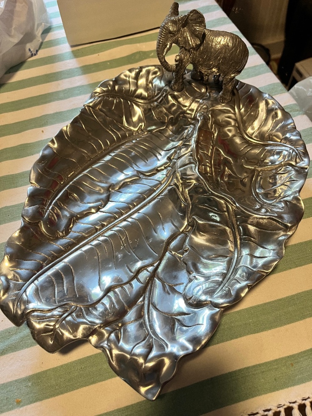 Arthur Court aluminum elephant themed chip and dip serving piece
